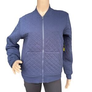 Athletic Works S Navy Blue Quilted Bomber Jacket Full Zip Ribbed Activewear Coat